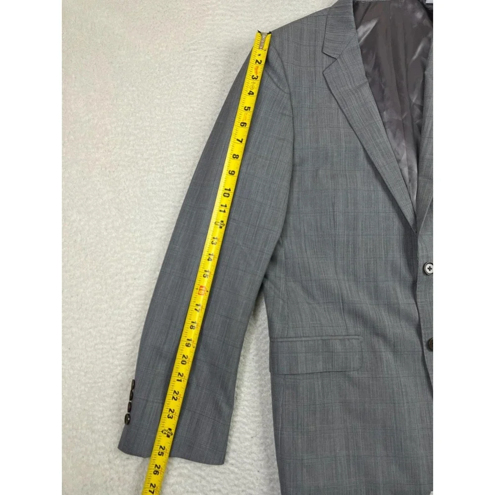 DKNY Blazer Mens 40R Gray Plaid 100% Wool Two‎ Button Suit Jacket Double Vent